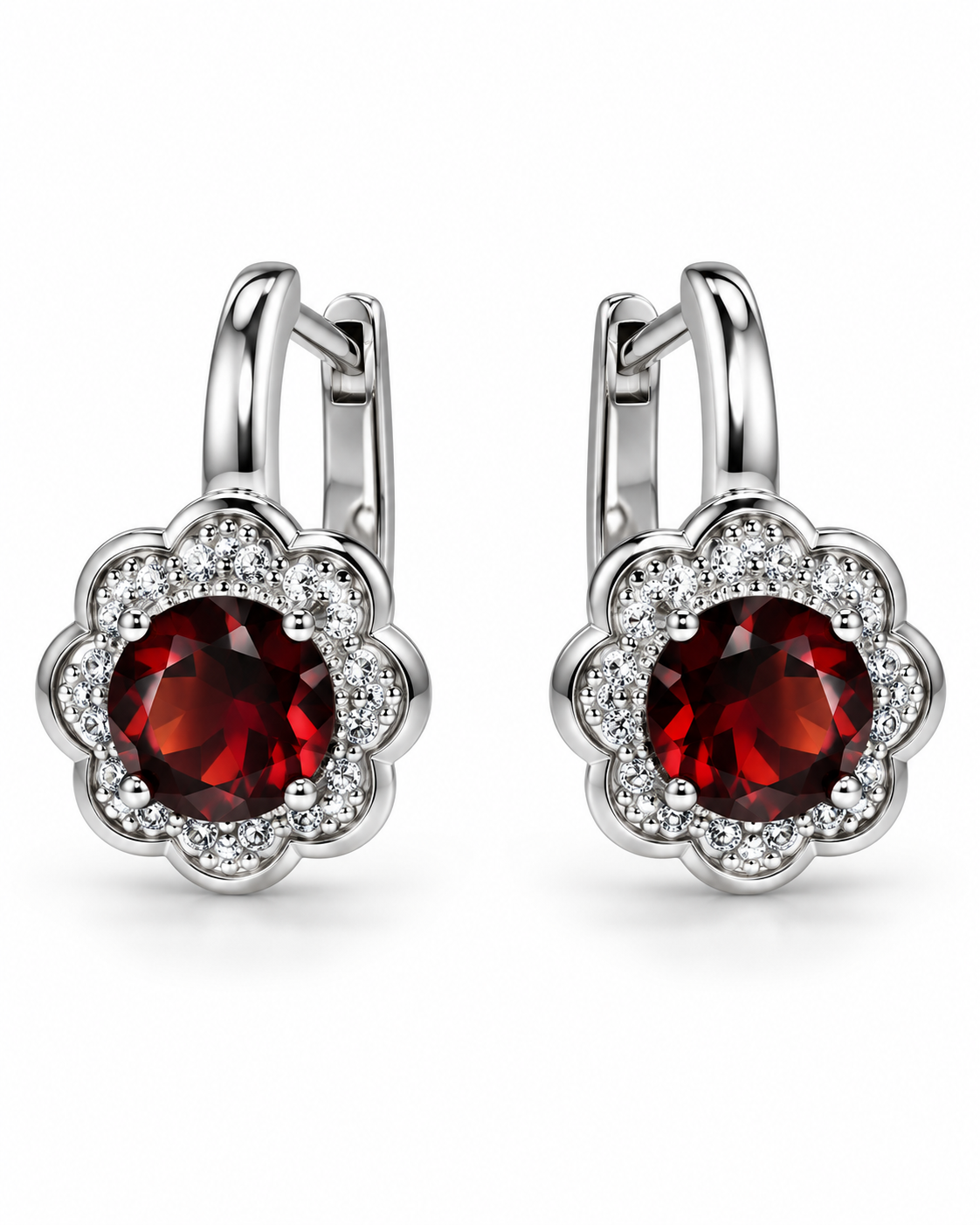 Granatblüte Elegante Damenohrringe aus 925er Sterling Silber Rhodiniert