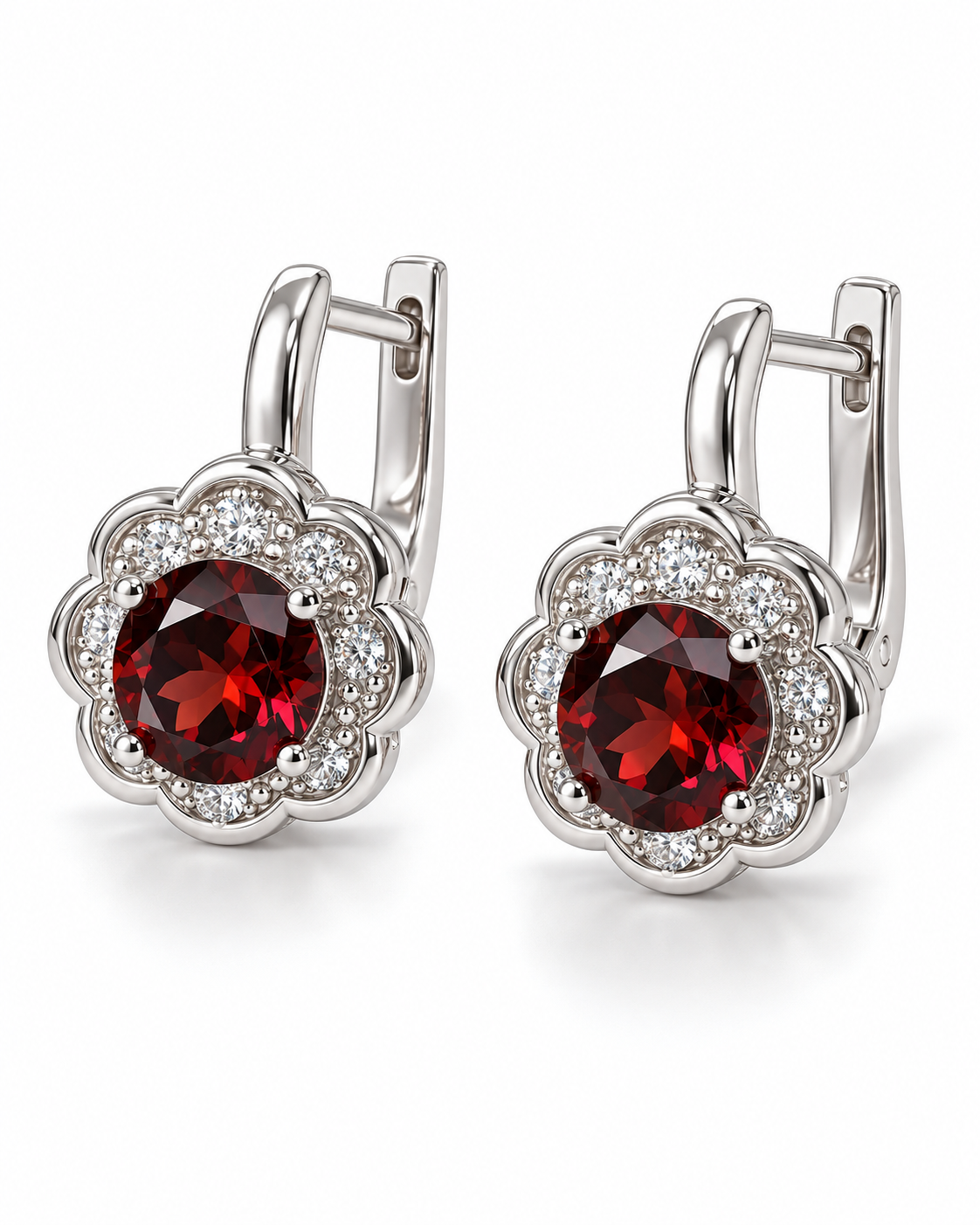 Granatblüte Elegante Damenohrringe aus 925er Sterling Silber Rhodiniert