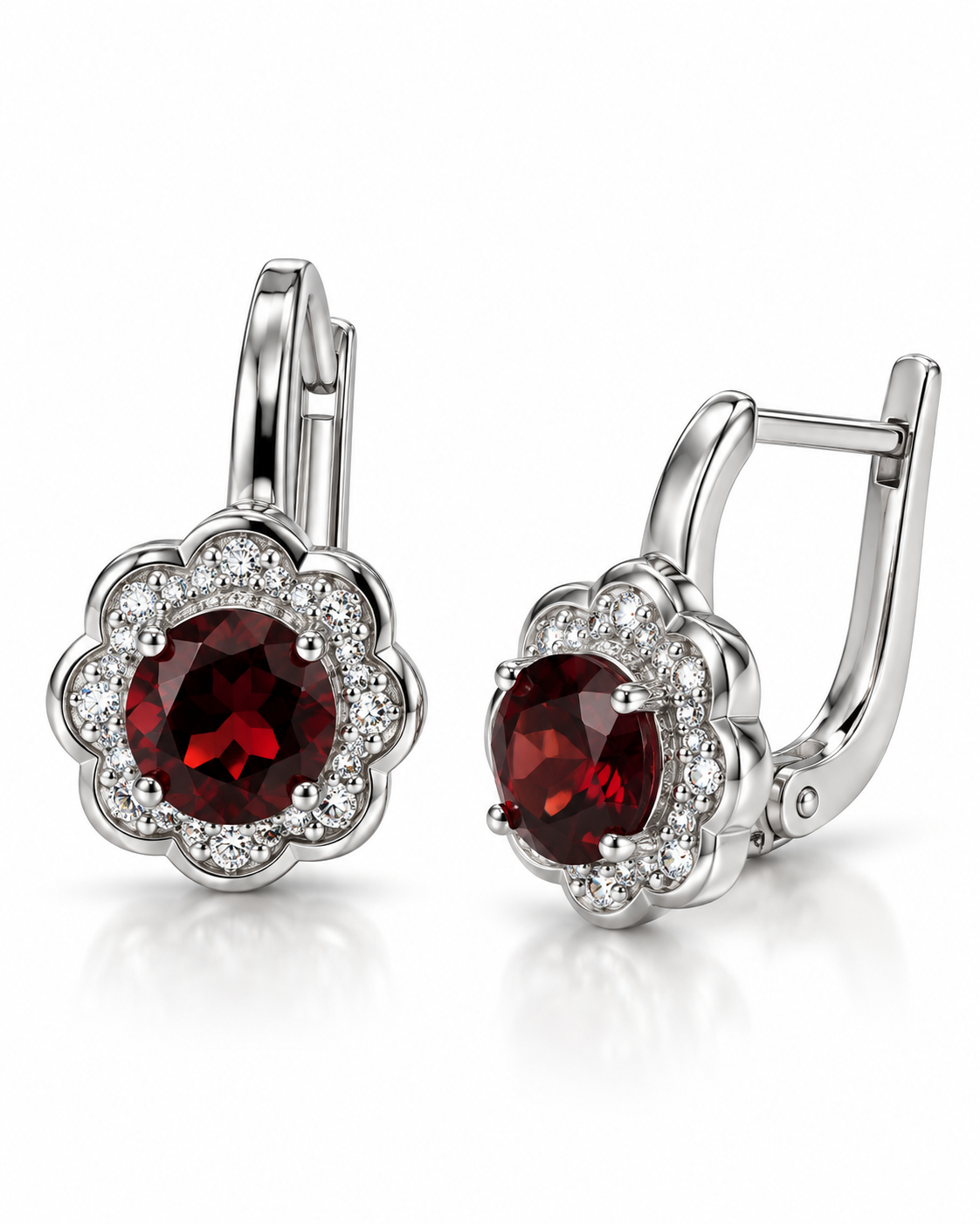 Granatblüte Elegante Damenohrringe aus 925er Sterling Silber Rhodiniert