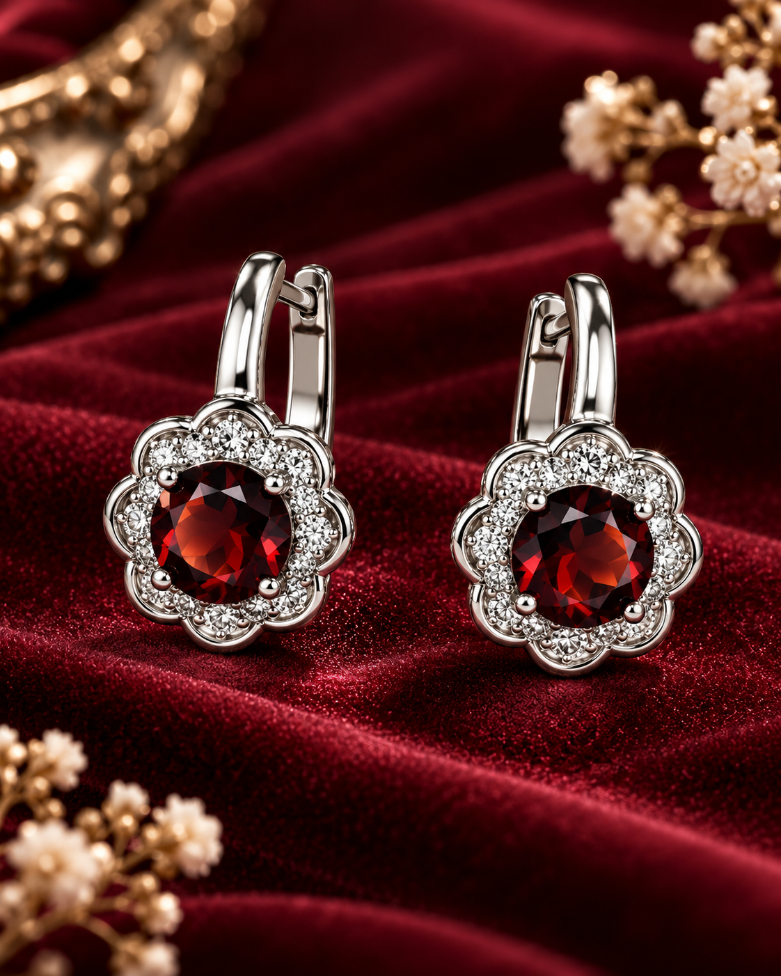 Granatblüte Elegante Damenohrringe aus 925er Sterling Silber Rhodiniert