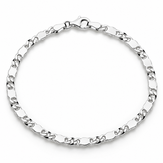 Panzer-Plattenarmband 4 mm Runder Karabiner 925er Sterling Silber Massiv
