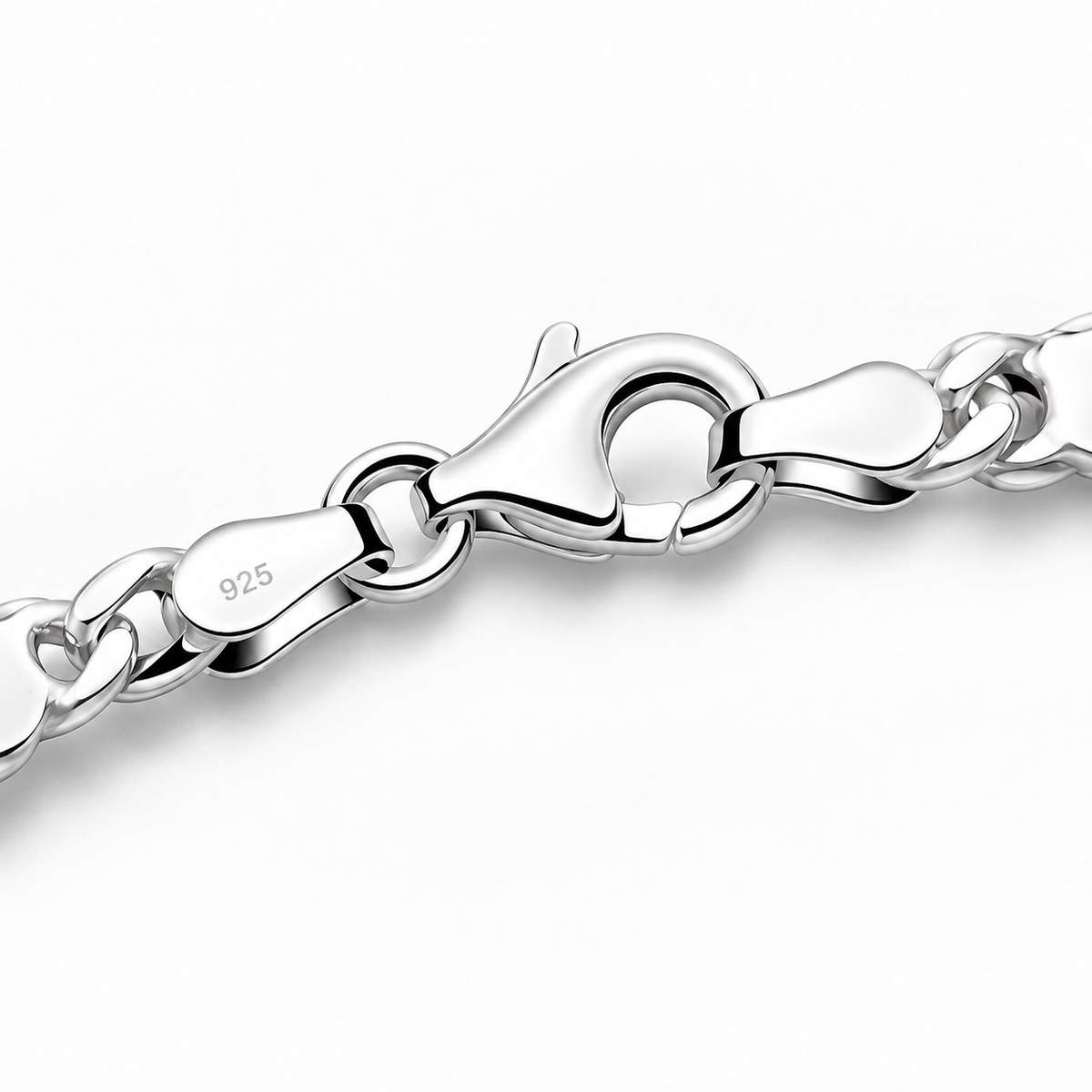 Panzer-Plattenarmband 4 mm Runder Karabiner 925er Sterling Silber Massiv