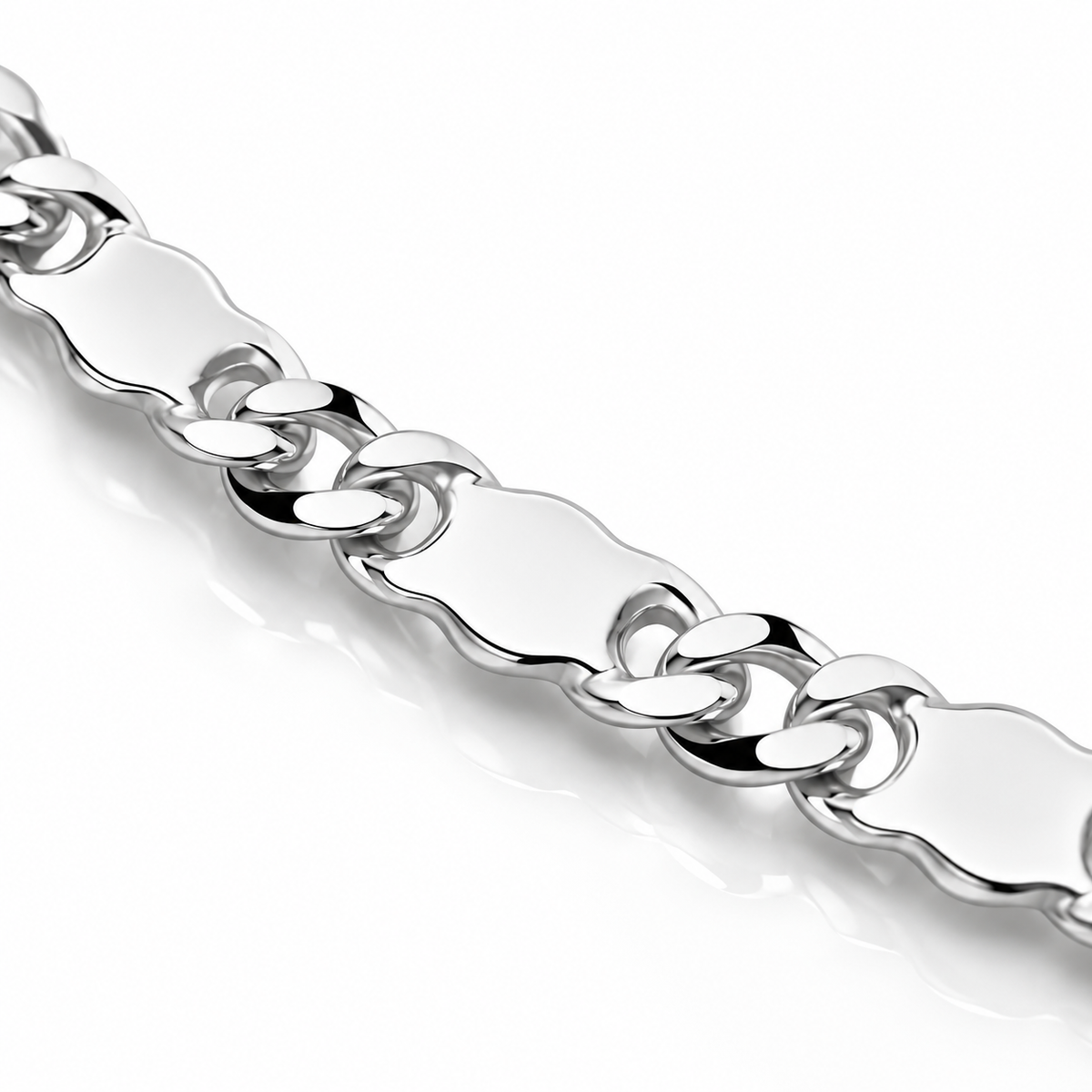 Panzer-Plattenarmband 4 mm Runder Karabiner 925er Sterling Silber Massiv