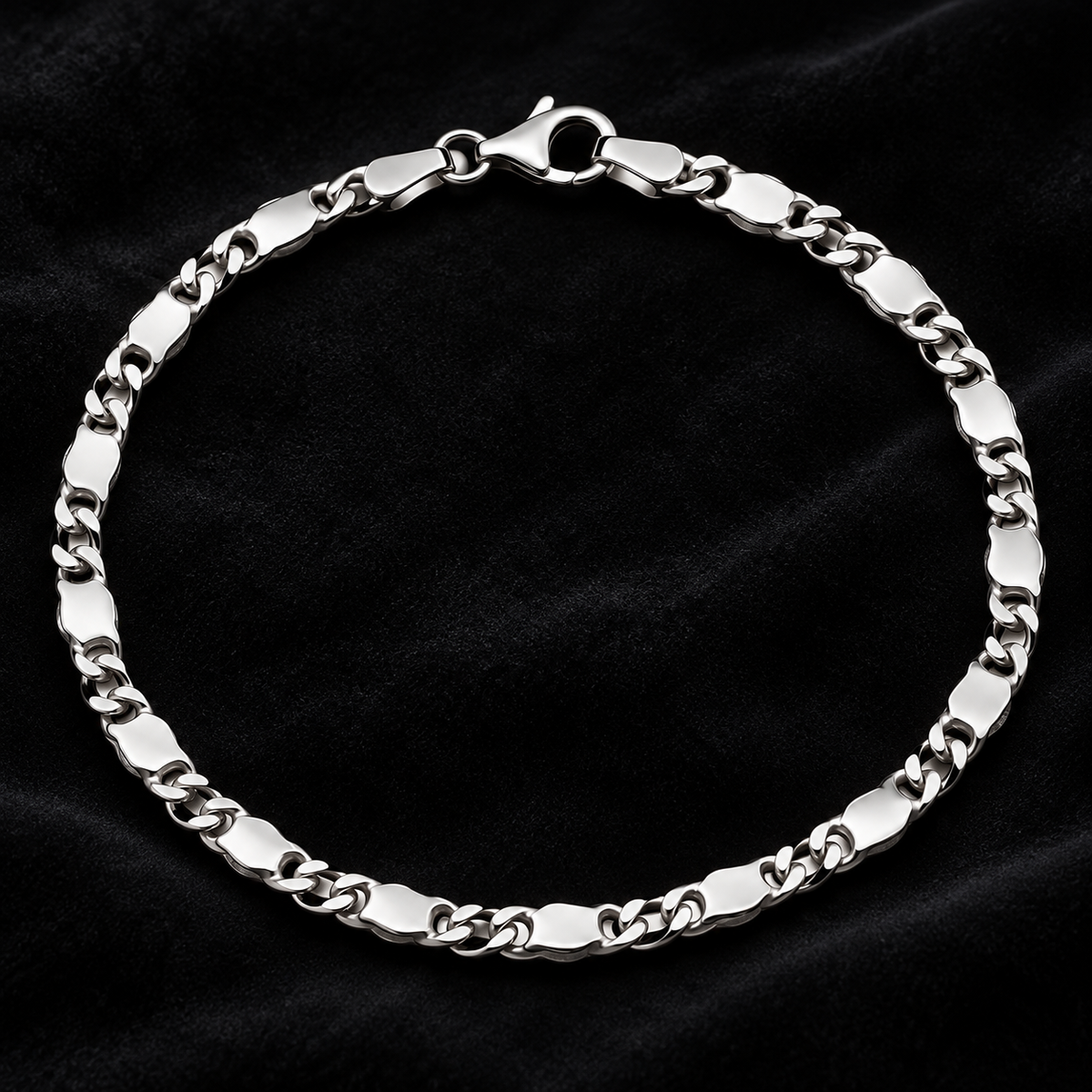 Panzer-Plattenarmband 4 mm Runder Karabiner 925er Sterling Silber Massiv