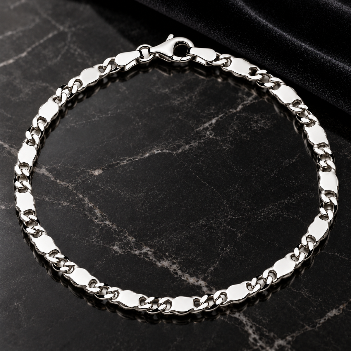 Panzer-Plattenarmband 4 mm Runder Karabiner 925er Sterling Silber Massiv
