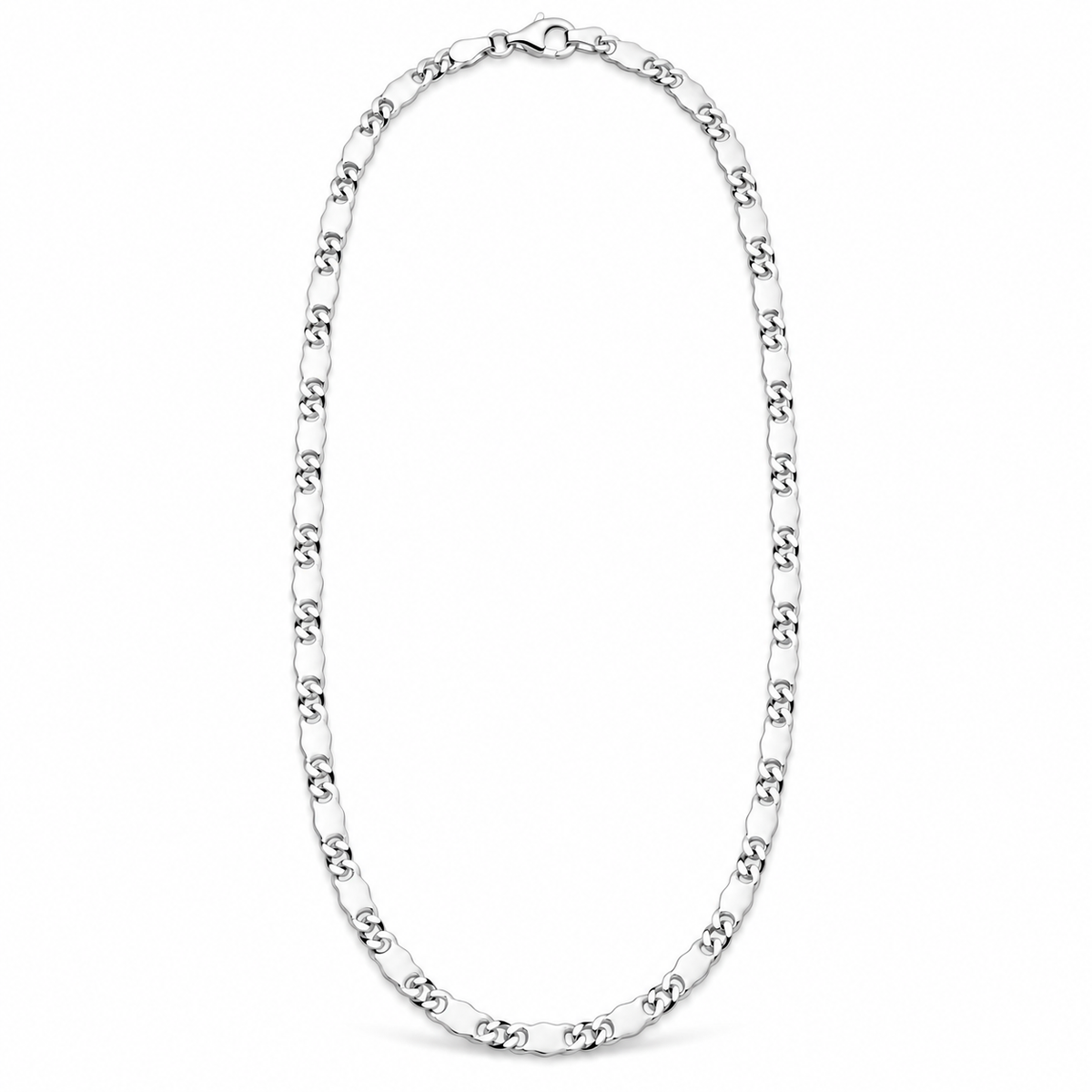 Panzer-Plattenkette 4 mm Runder Karabiner 925er Sterling Silber Massiv