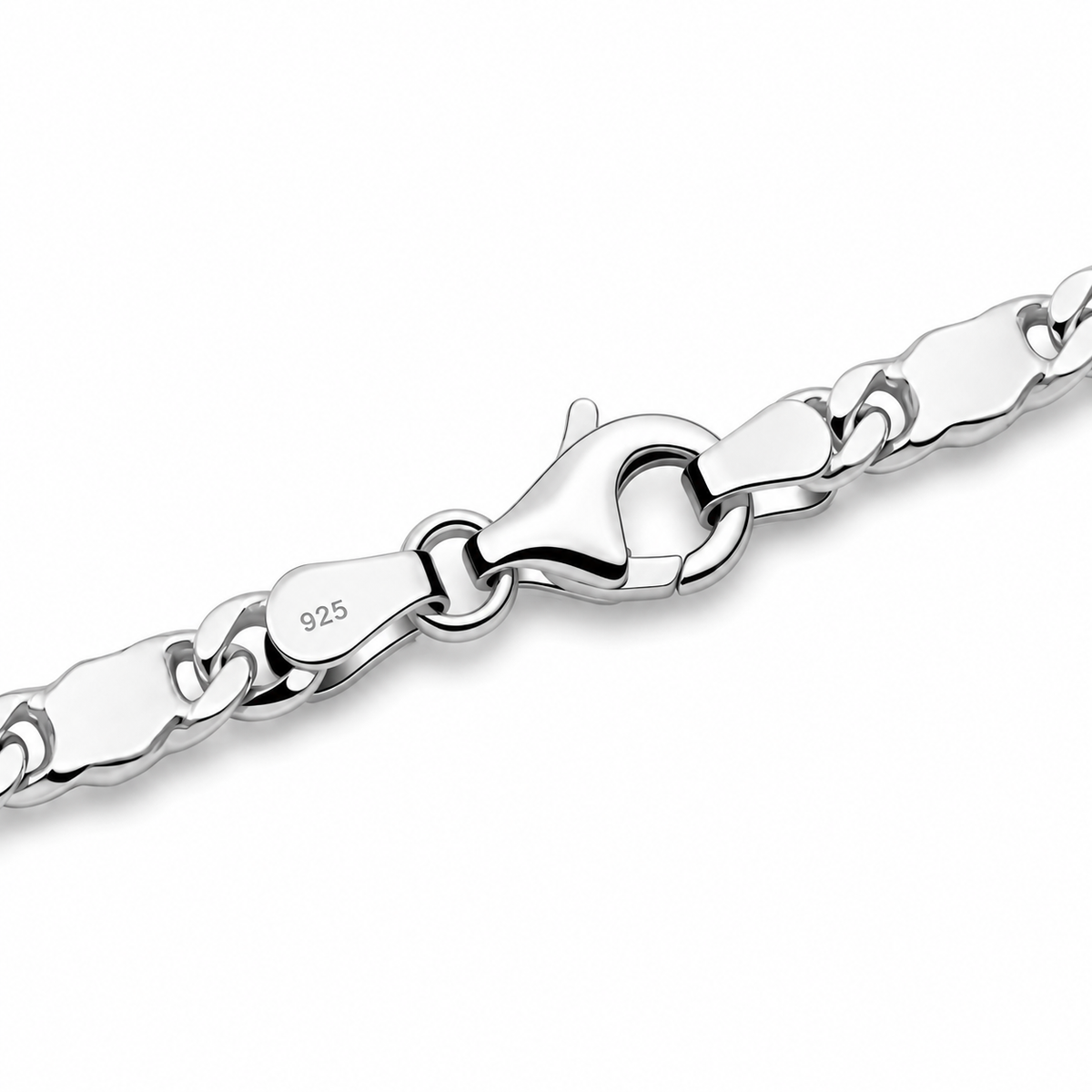 Panzer-Plattenkette 4 mm Runder Karabiner 925er Sterling Silber Massiv