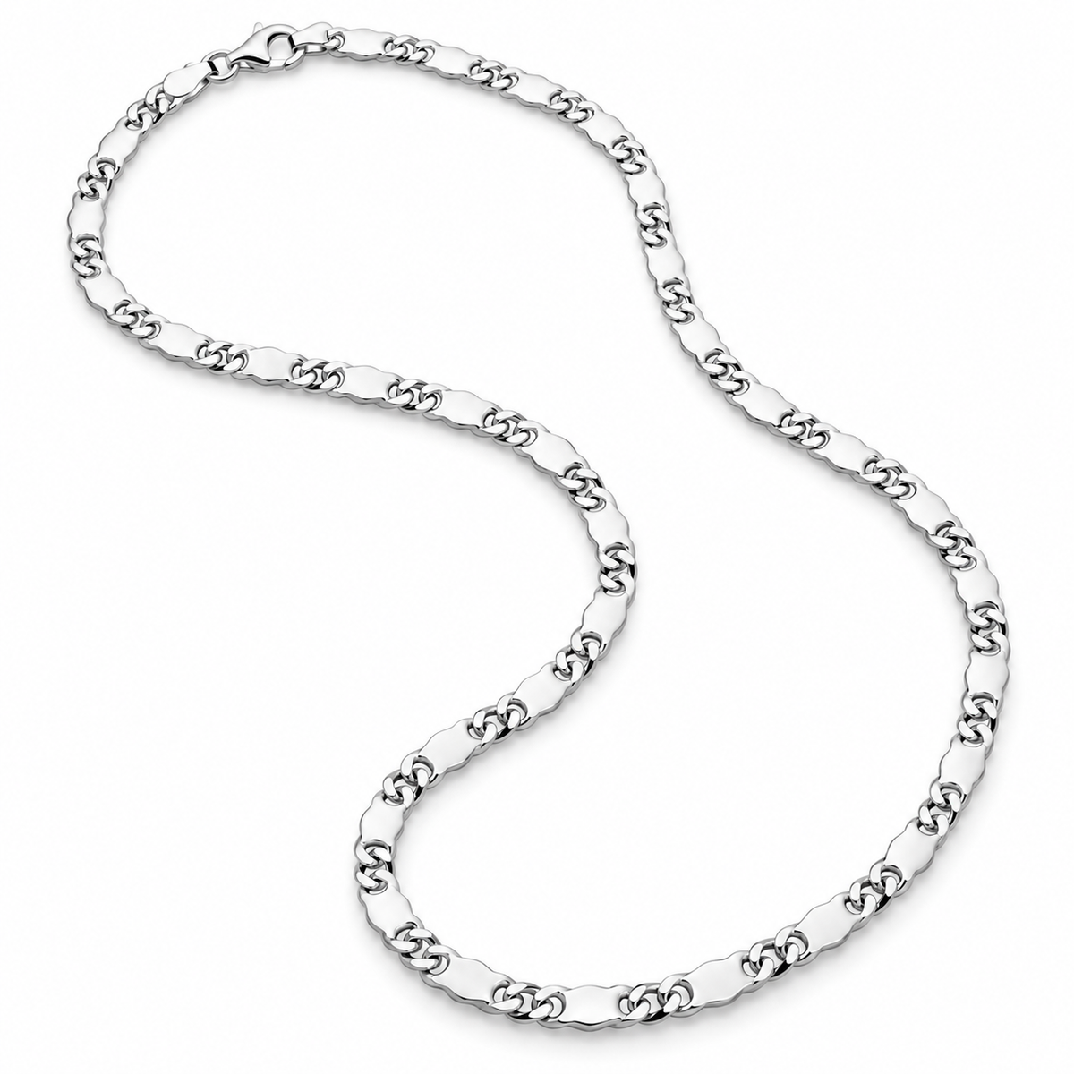 Panzer-Plattenkette 4 mm Runder Karabiner 925er Sterling Silber Massiv