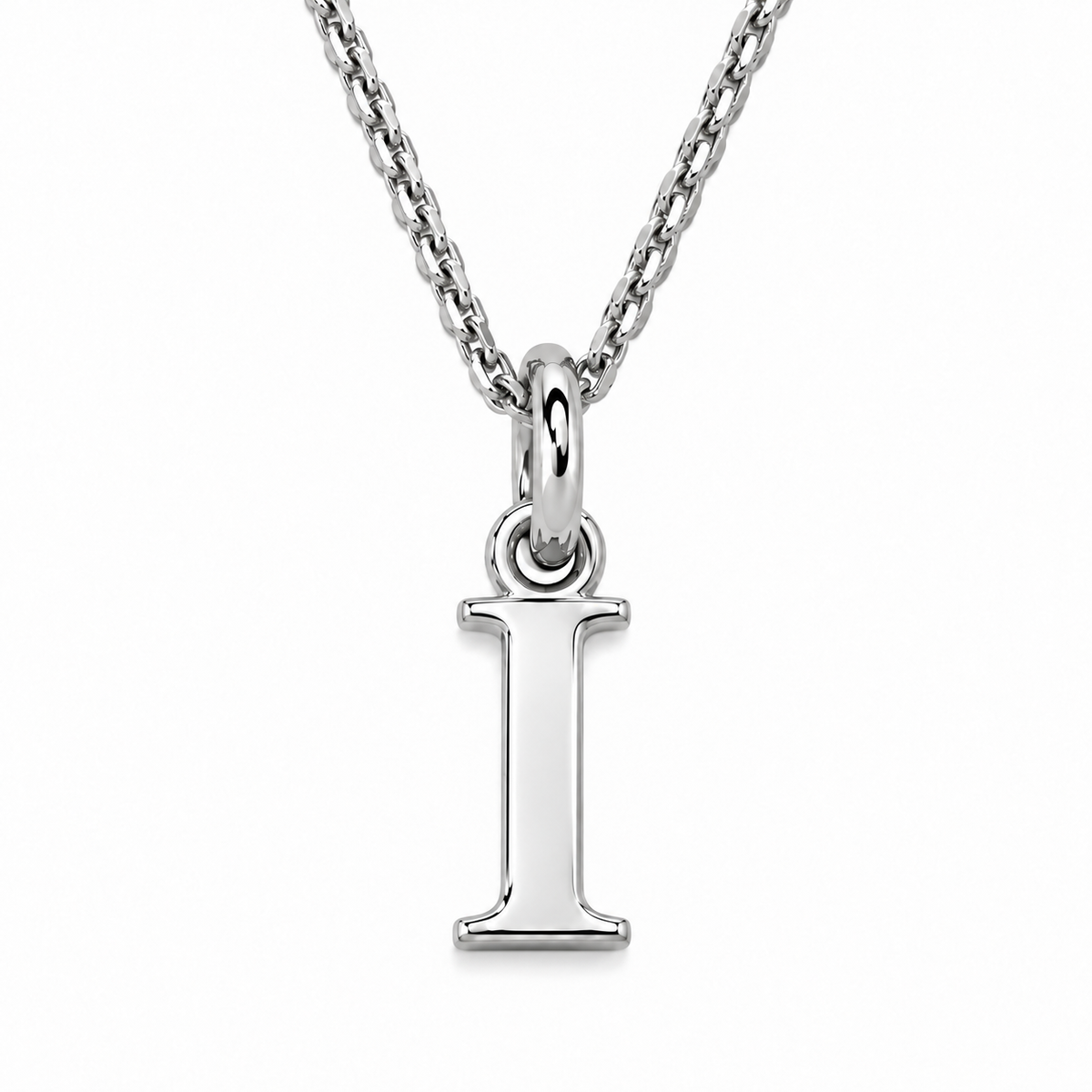 Buchstaben Anhänger I mit Kette Schlicht Echtes 925er Silber Rhodiniert