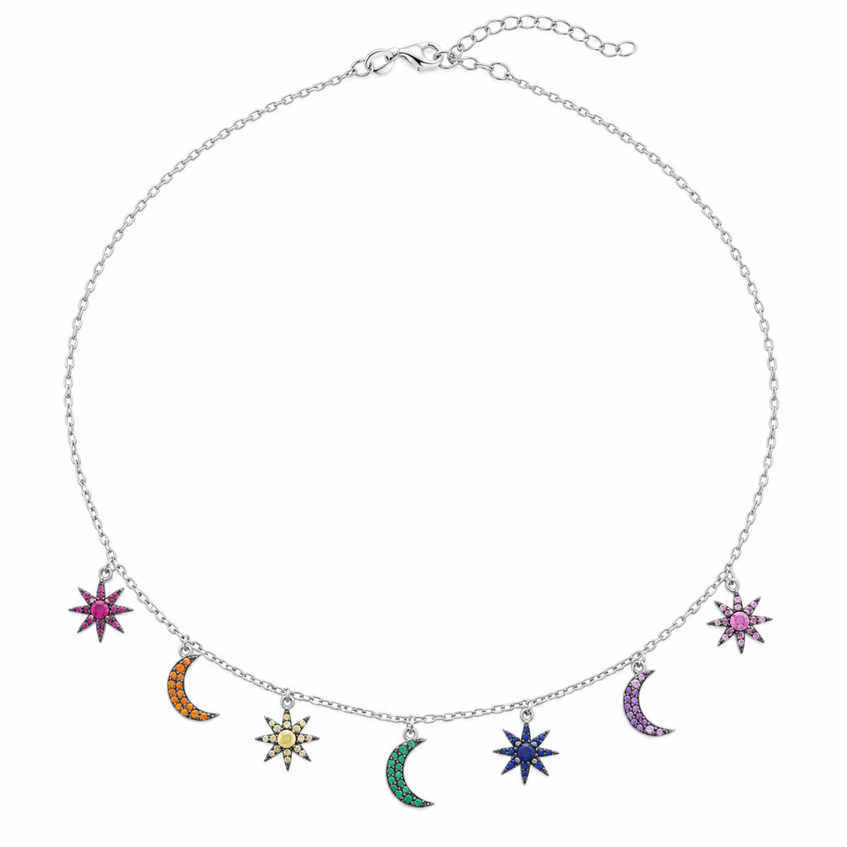 Sonne Mond Sterne Kette 925er Sterling Silber