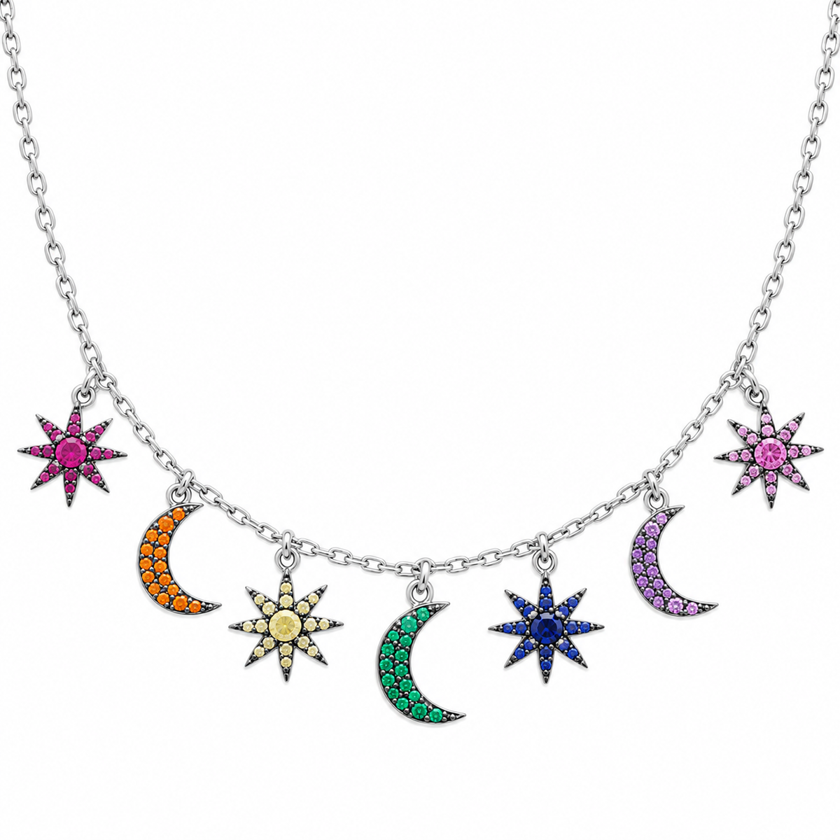 Sonne Mond Sterne Kette 925er Sterling Silber