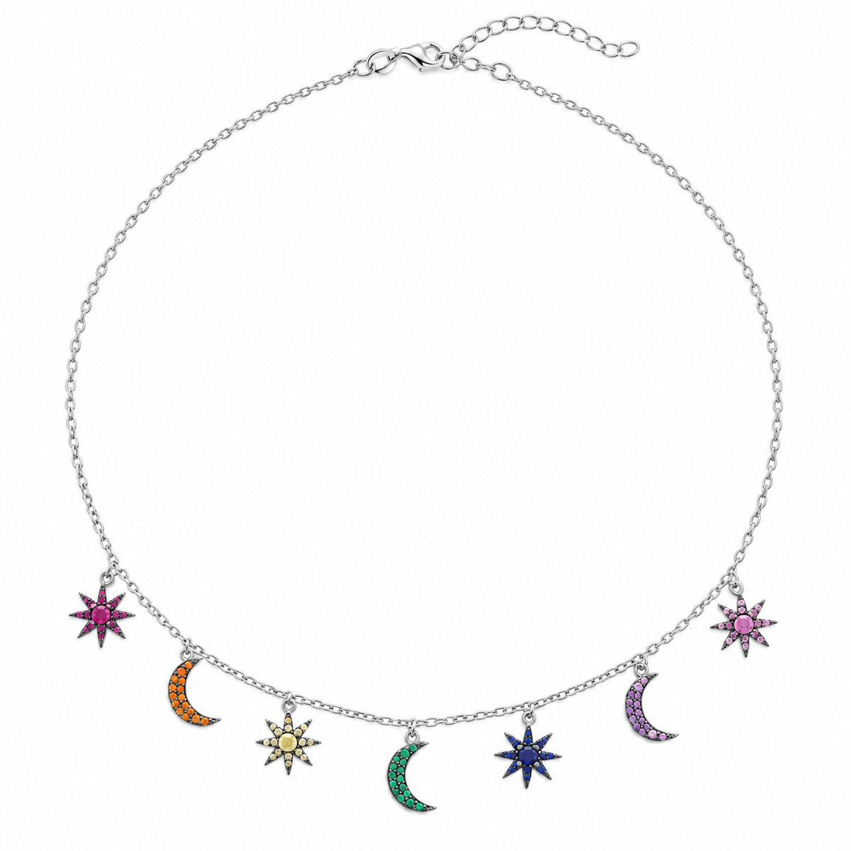 Sonne Mond Sterne Kette 925er Sterling Silber