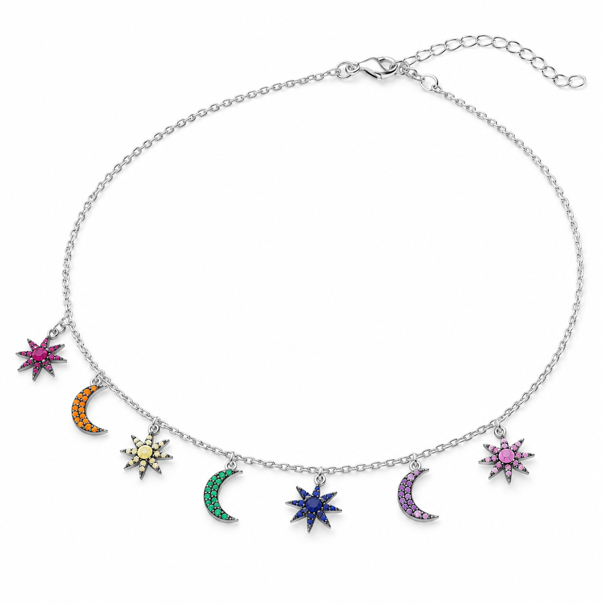 Sonne Mond Sterne Kette 925er Sterling Silber