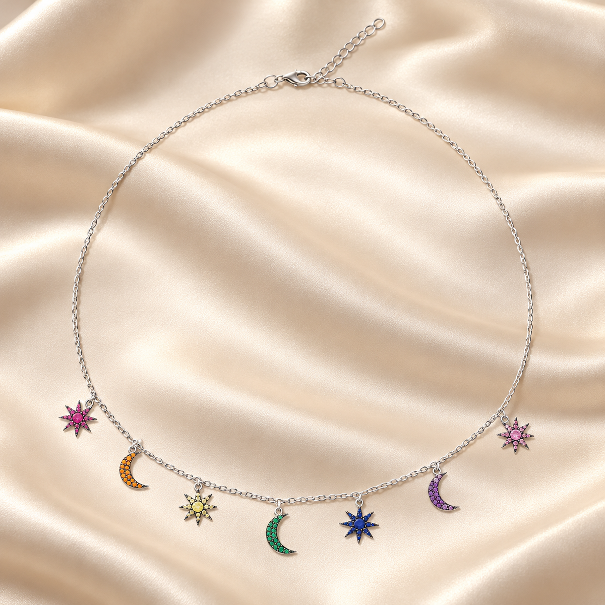Sonne Mond Sterne Kette 925er Sterling Silber