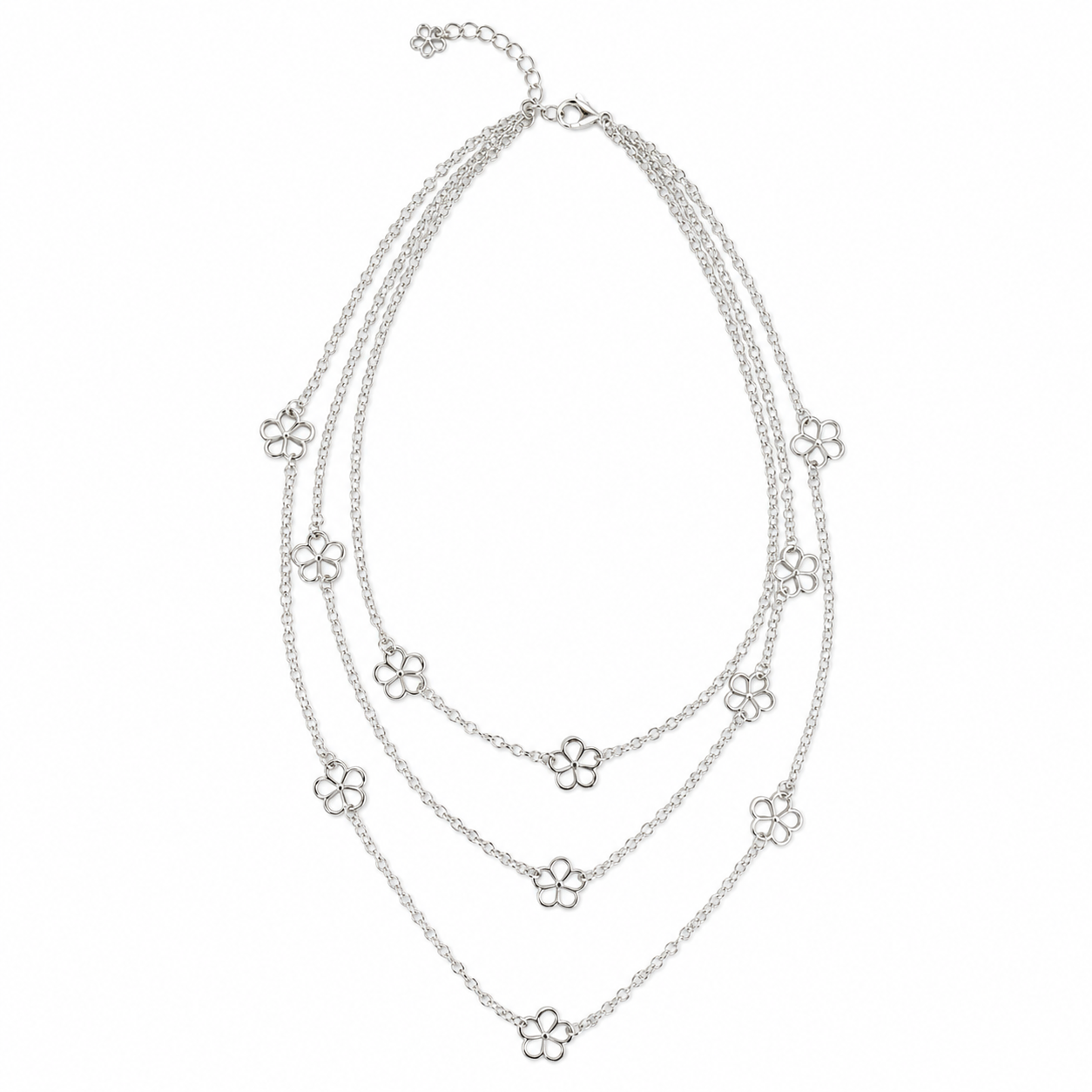 Blumen Design Layering-Kette 925er Sterling Silber Massiv Rhodiniert Verstellbar