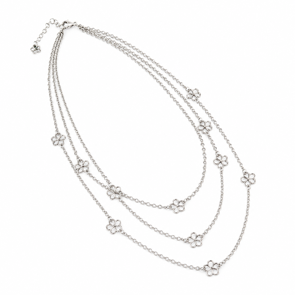 Blumen Design Layering-Kette 925er Sterling Silber Massiv Rhodiniert Verstellbar