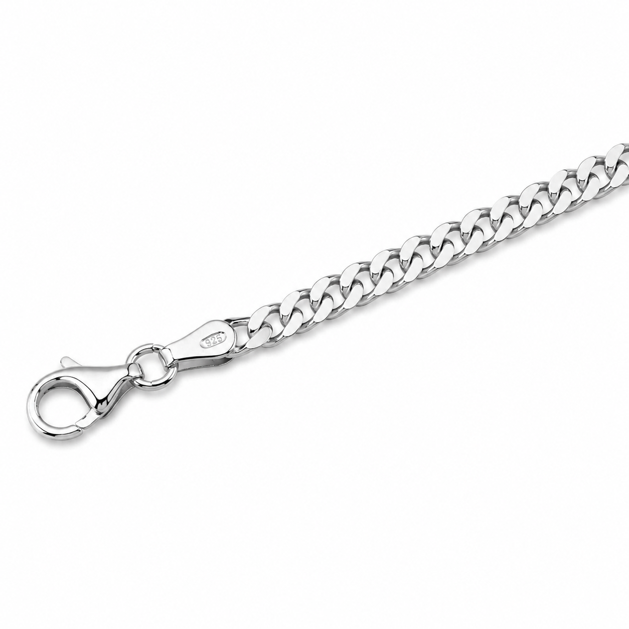 Panzerkette 5 mm Runder Karabiner 925er Sterling Silber Massiv