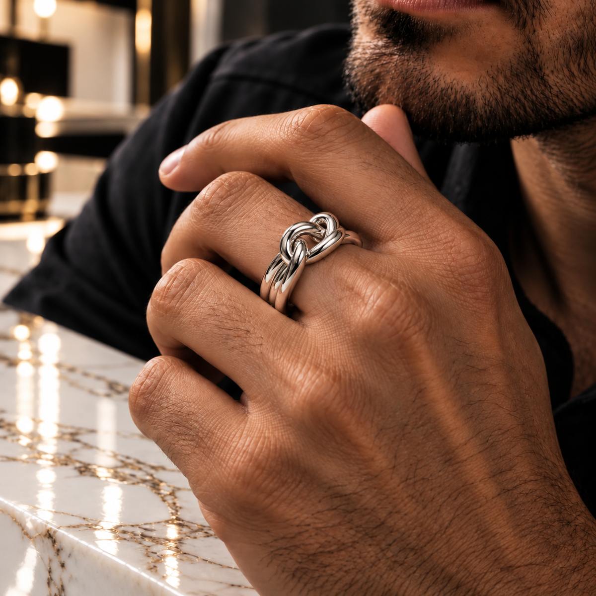Panzerglied Ring 925er Sterling Silber Massiv Rhodiniert