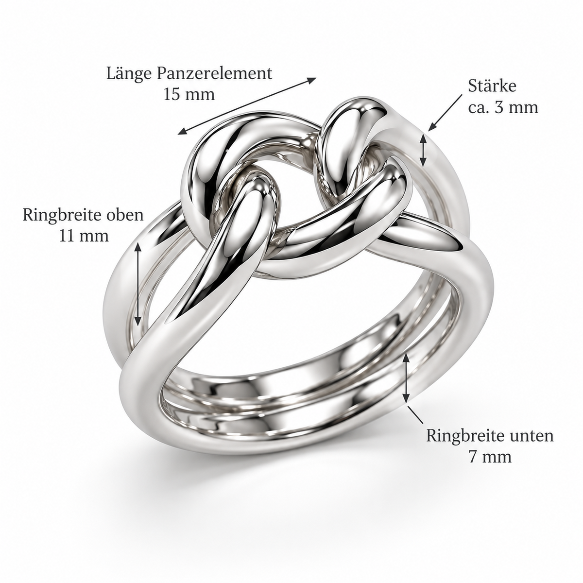 Panzerglied Ring 925er Sterling Silber Massiv Rhodiniert