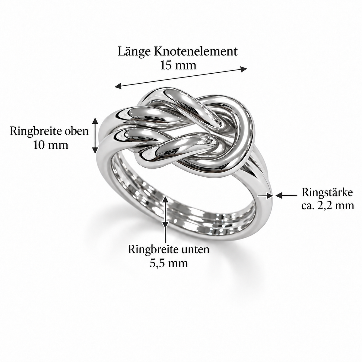 Doppelstrang Knotenring 925er Sterling Silber Massiv Rhodiniert