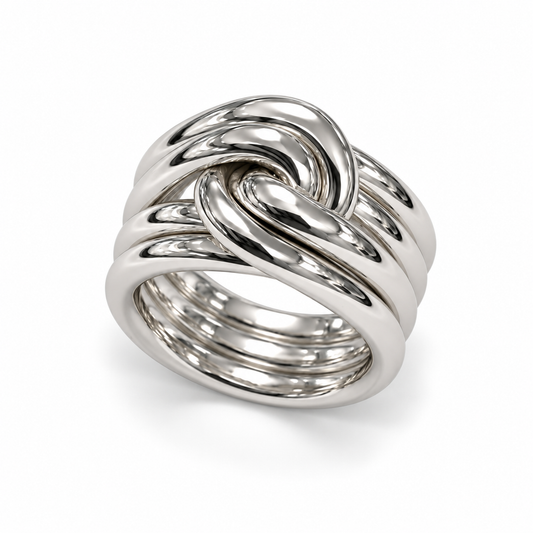 Knotenring im Mehrstrang-Design 925er Sterling Silber Massiv Rhodiniert