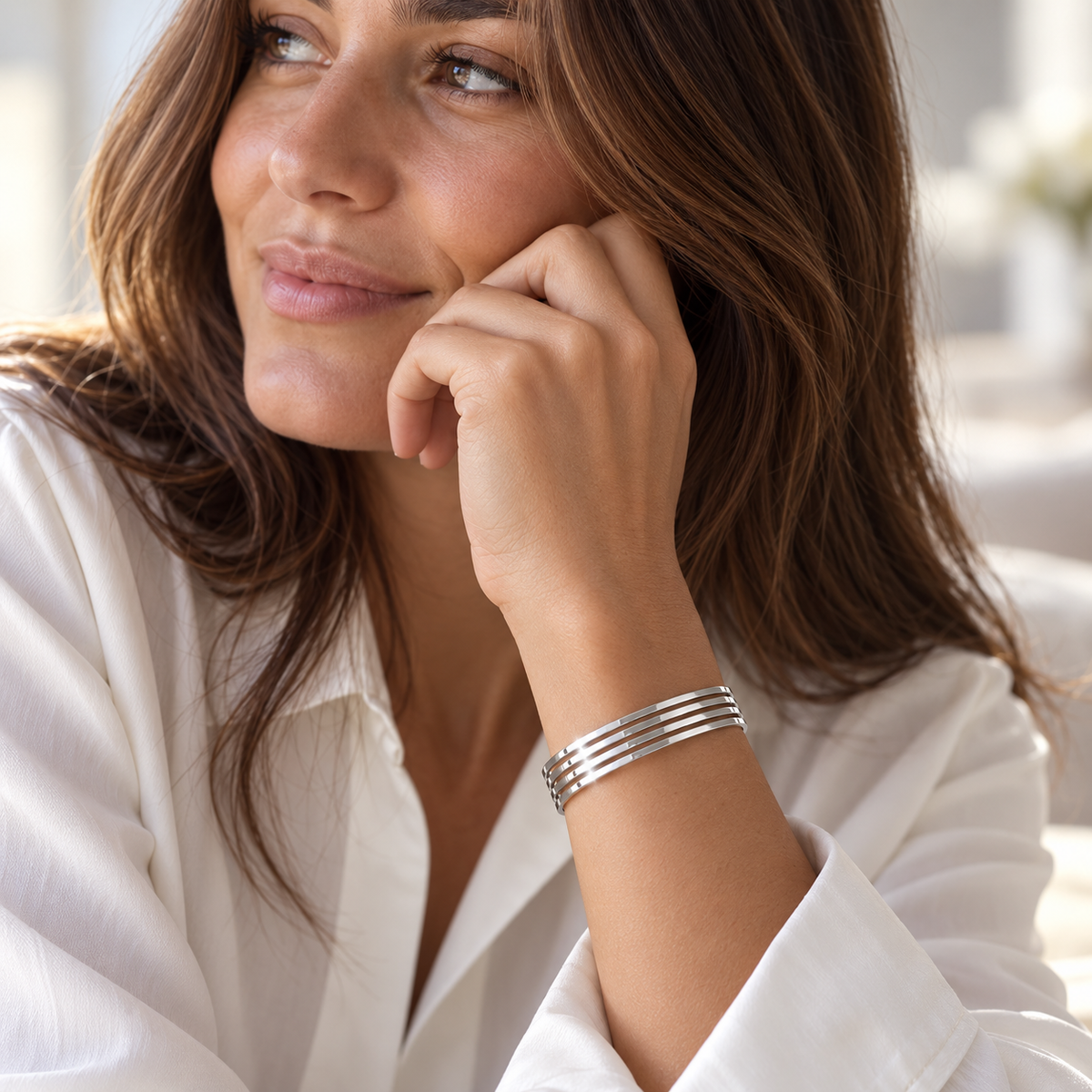 Eleganter Streifen Armreif 925er Sterling Silber Rhodiniert