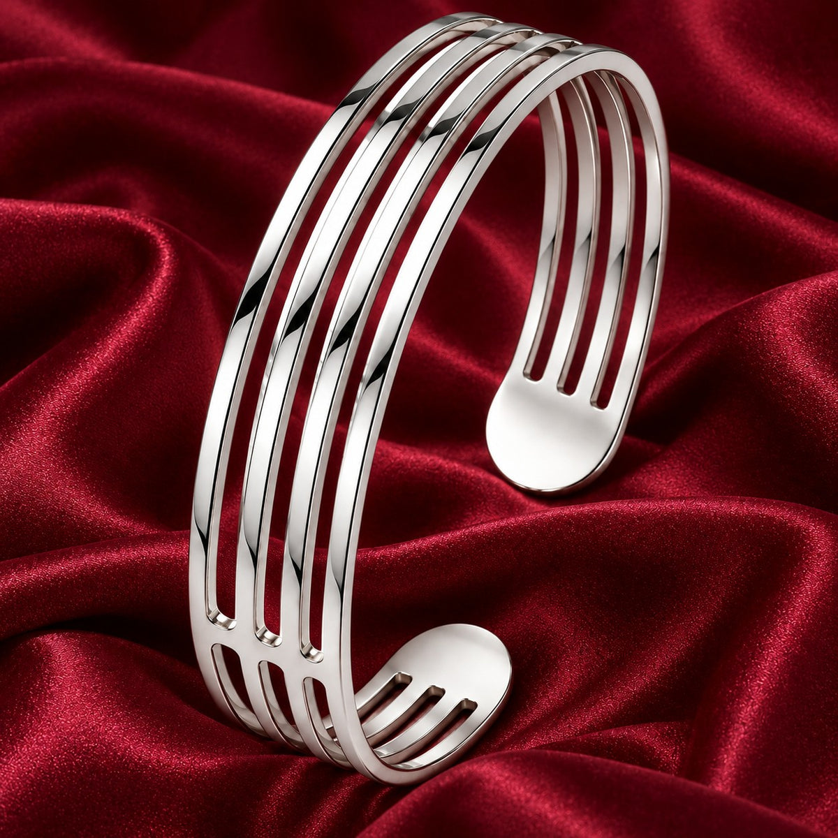 Eleganter Streifen Armreif 925er Sterling Silber Rhodiniert