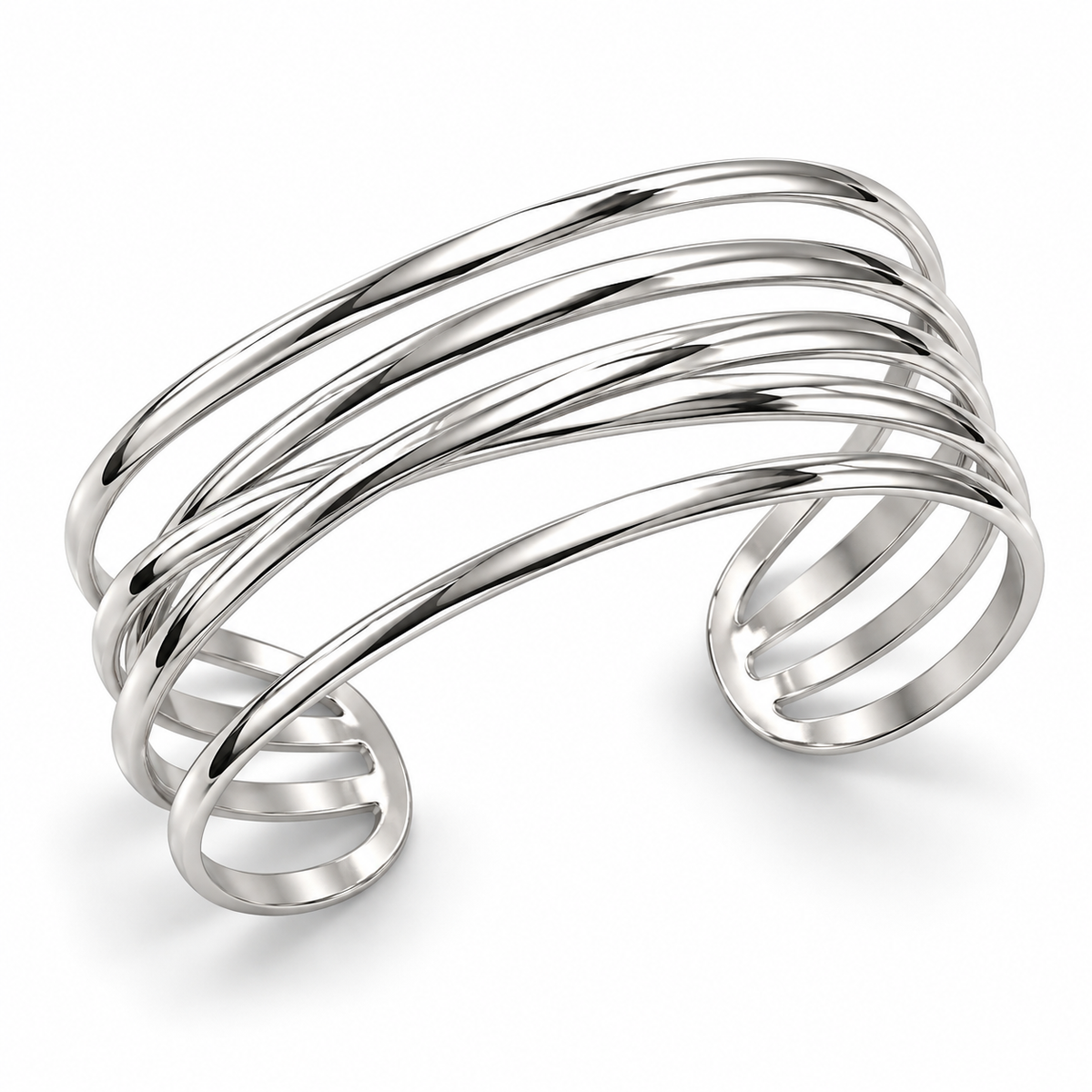 Mehrreihiger Wellen Armreif 925er Sterling Silber Rhodiniert