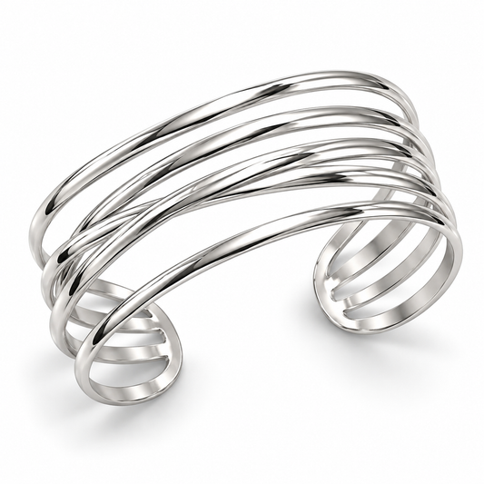 Mehrreihiger Wellen Armreif 925er Sterling Silber Rhodiniert
