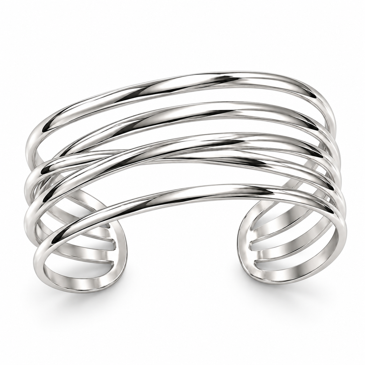 Mehrreihiger Wellen Armreif 925er Sterling Silber Rhodiniert