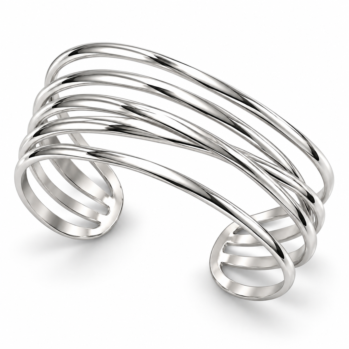 Mehrreihiger Wellen Armreif 925er Sterling Silber Rhodiniert