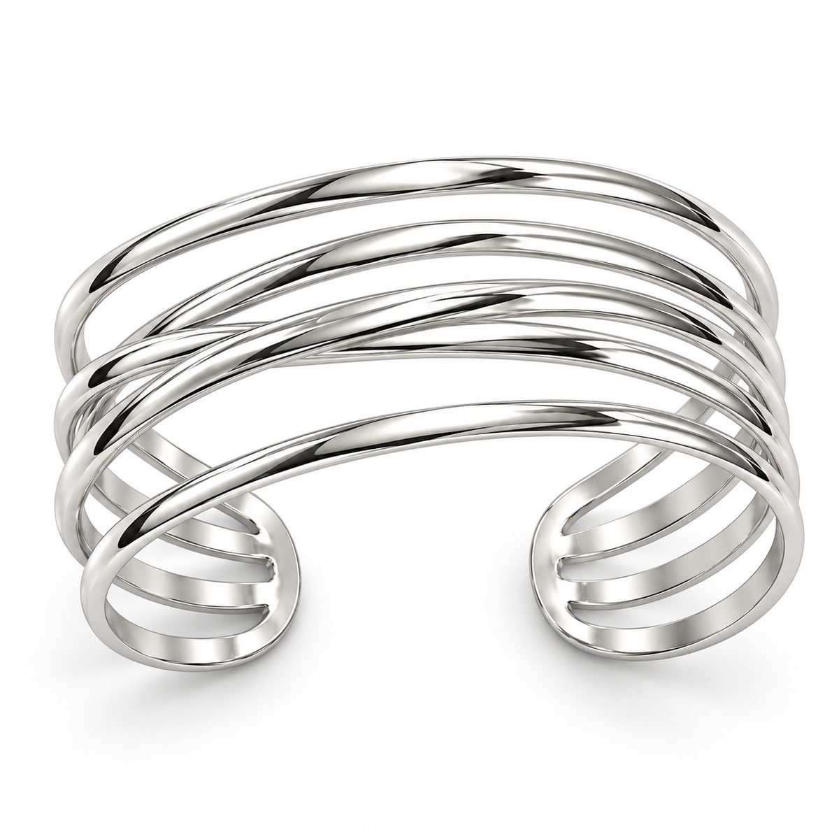 Mehrreihiger Wellen Armreif 925er Sterling Silber Rhodiniert