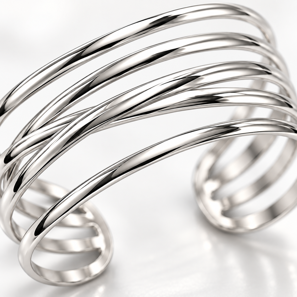Mehrreihiger Wellen Armreif 925er Sterling Silber Rhodiniert