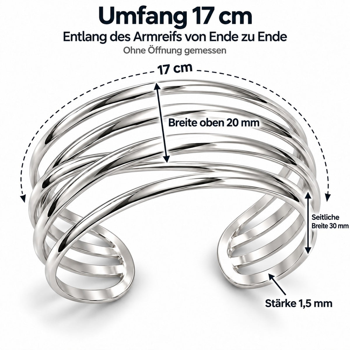 Mehrreihiger Wellen Armreif 925er Sterling Silber Rhodiniert