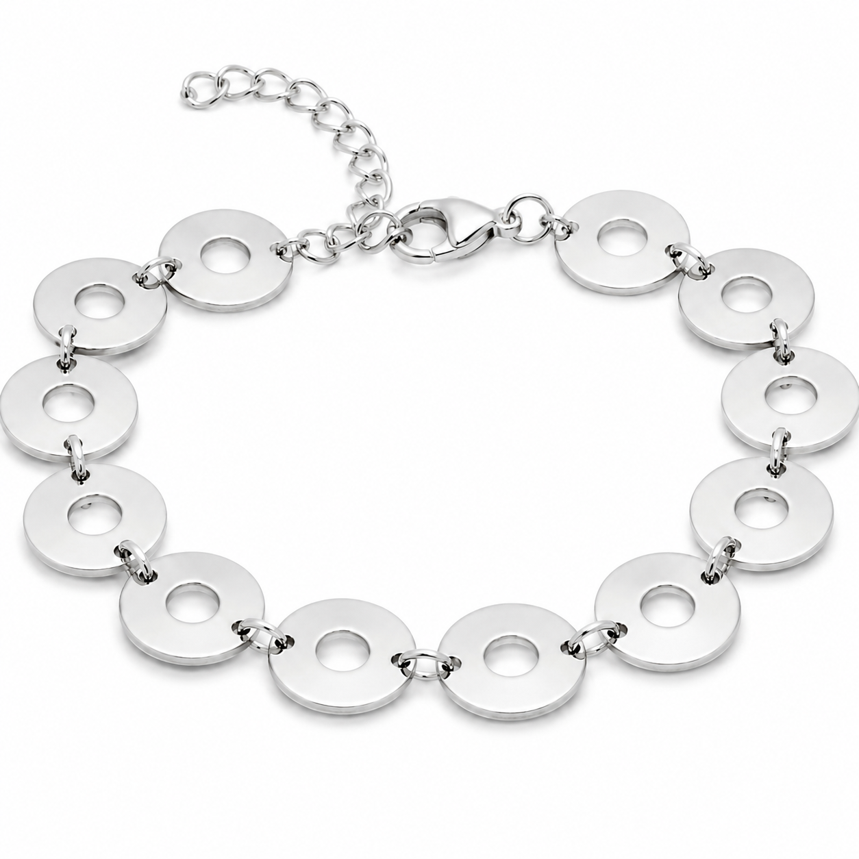 Flaches Scheiben Armband 925er Sterling Silber Verstelbar