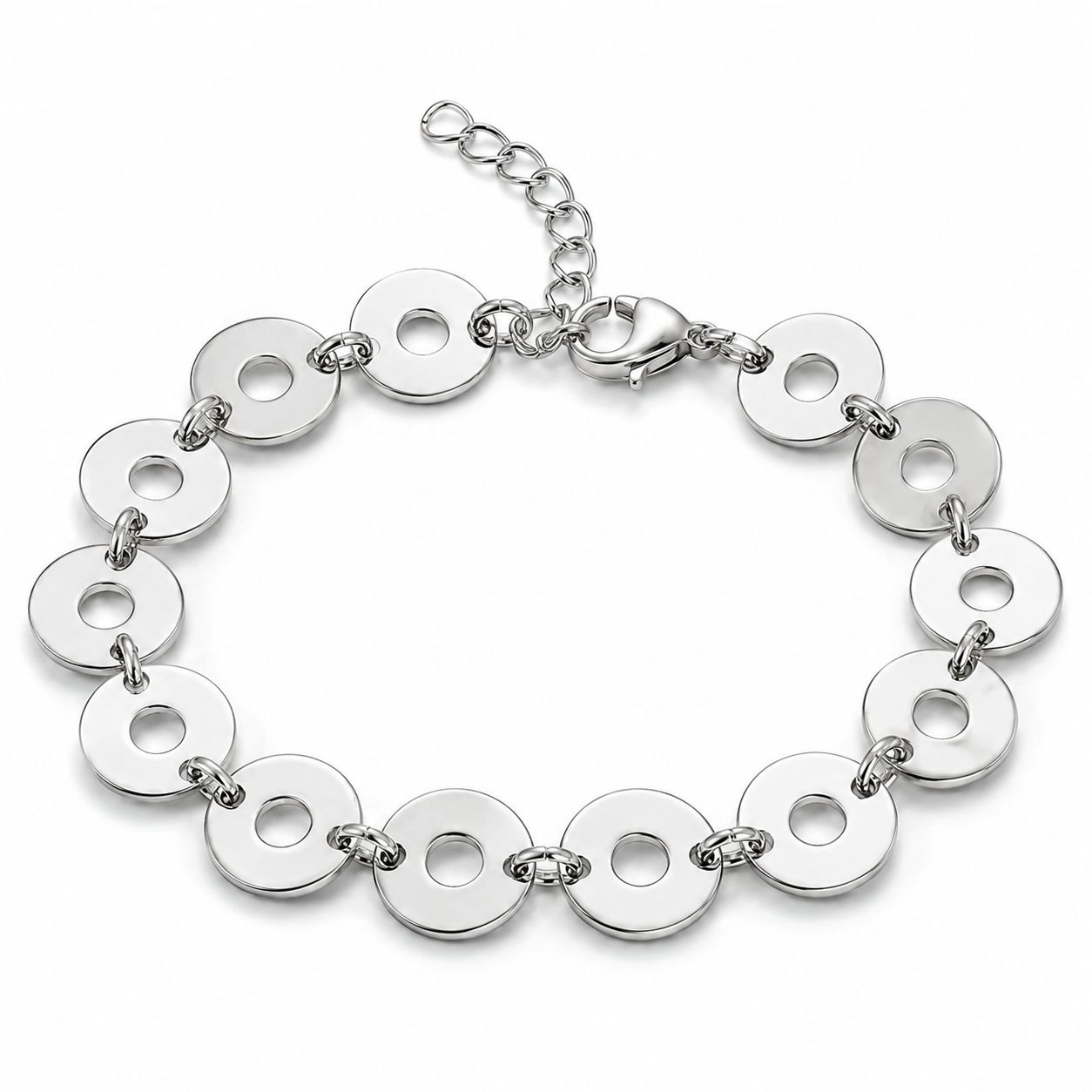 Flaches Scheiben Armband 925er Sterling Silber Verstelbar