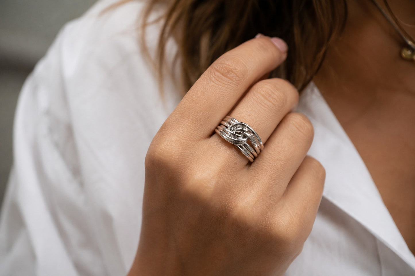 Streifen Knoten Ring 925er Sterling Silber Massiv