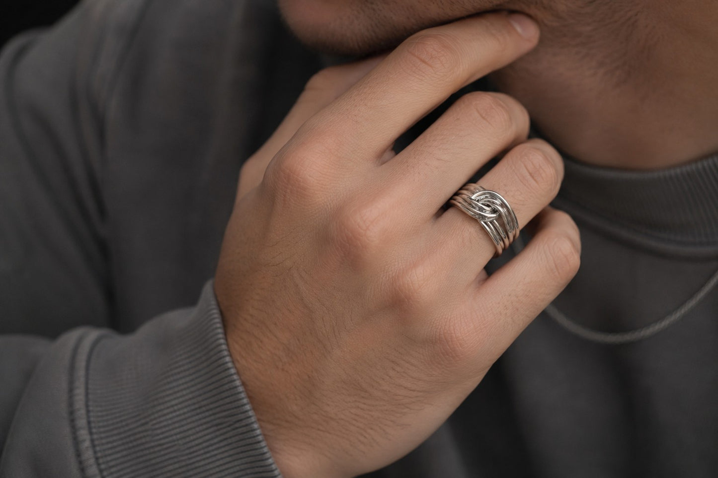 Streifen Knoten Ring 925er Sterling Silber Massiv