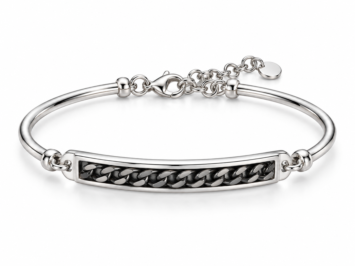 Panzerketten Armreif 925er Sterling Silber Rhodiniert