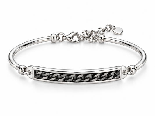 Herrenarmreif URBAN Panzerketten-Design aus 925er Sterling Silber Rhodiniert