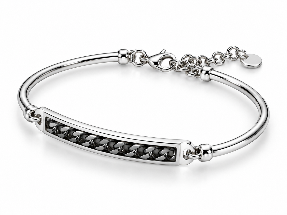 Panzerketten Armreif 925er Sterling Silber Rhodiniert