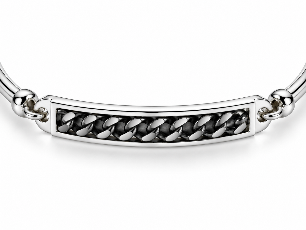 Panzerketten Armreif 925er Sterling Silber Rhodiniert