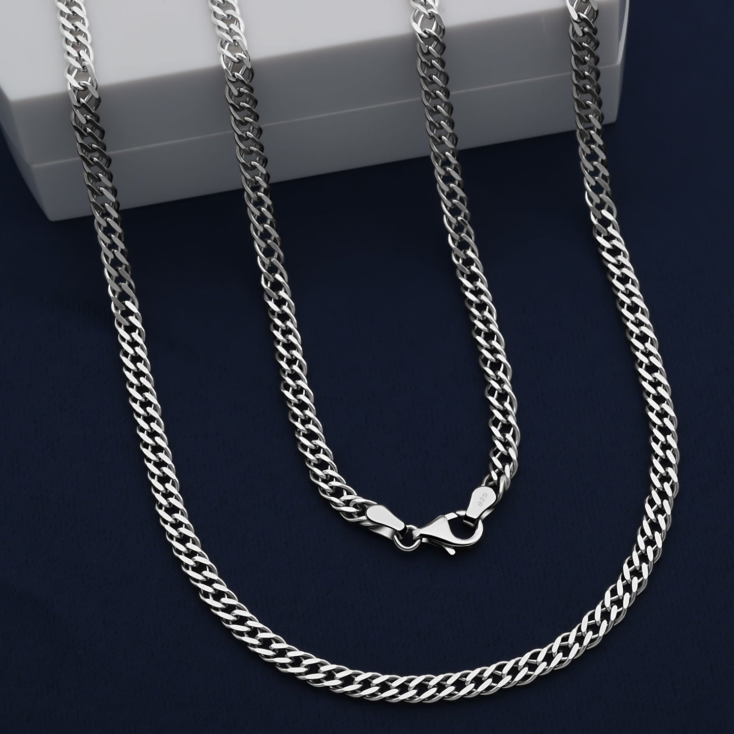 Doppelpanzerkette 4 mm Rhodiniert 925er Sterling Silber Massiv