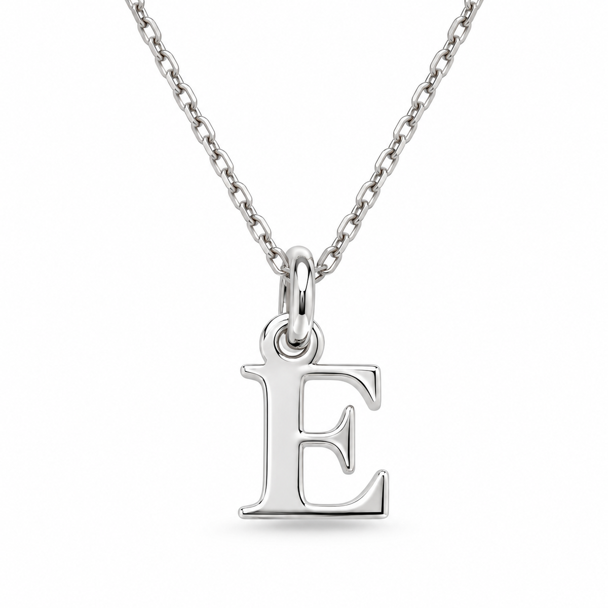 Buchstaben Anhänger E mit Kette Schlicht Echtes 925er Silber Rhodiniert