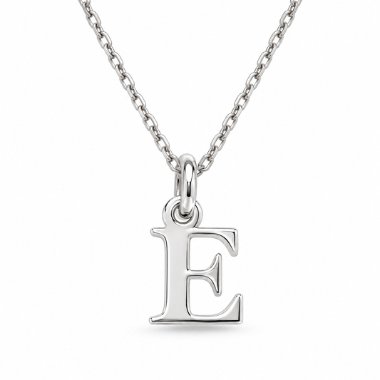 Buchstaben Anhänger E mit Kette Schlicht Echtes 925er Silber Rhodiniert