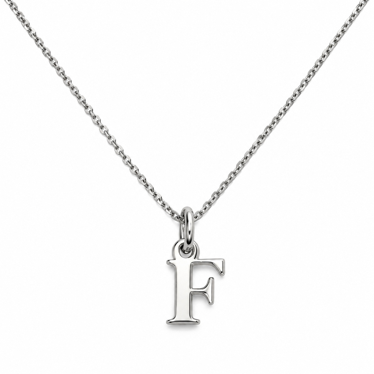 Buchstaben Anhänger F mit Kette Schlicht Echtes 925er Silber Rhodiniert