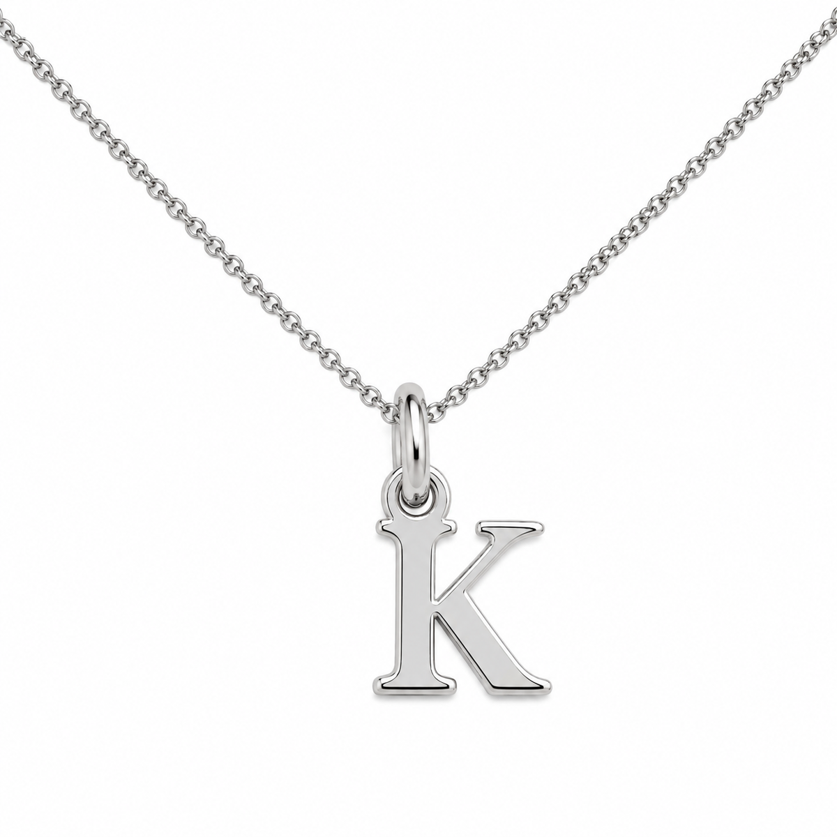 Buchstaben Anhänger K mit Kette Schlicht Echtes 925er Silber Rhodiniert