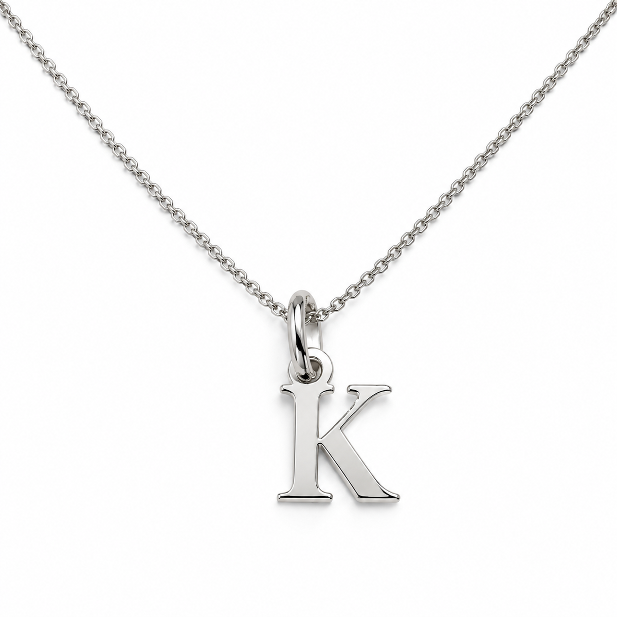 Buchstaben Anhänger K mit Kette Schlicht Echtes 925er Silber Rhodiniert