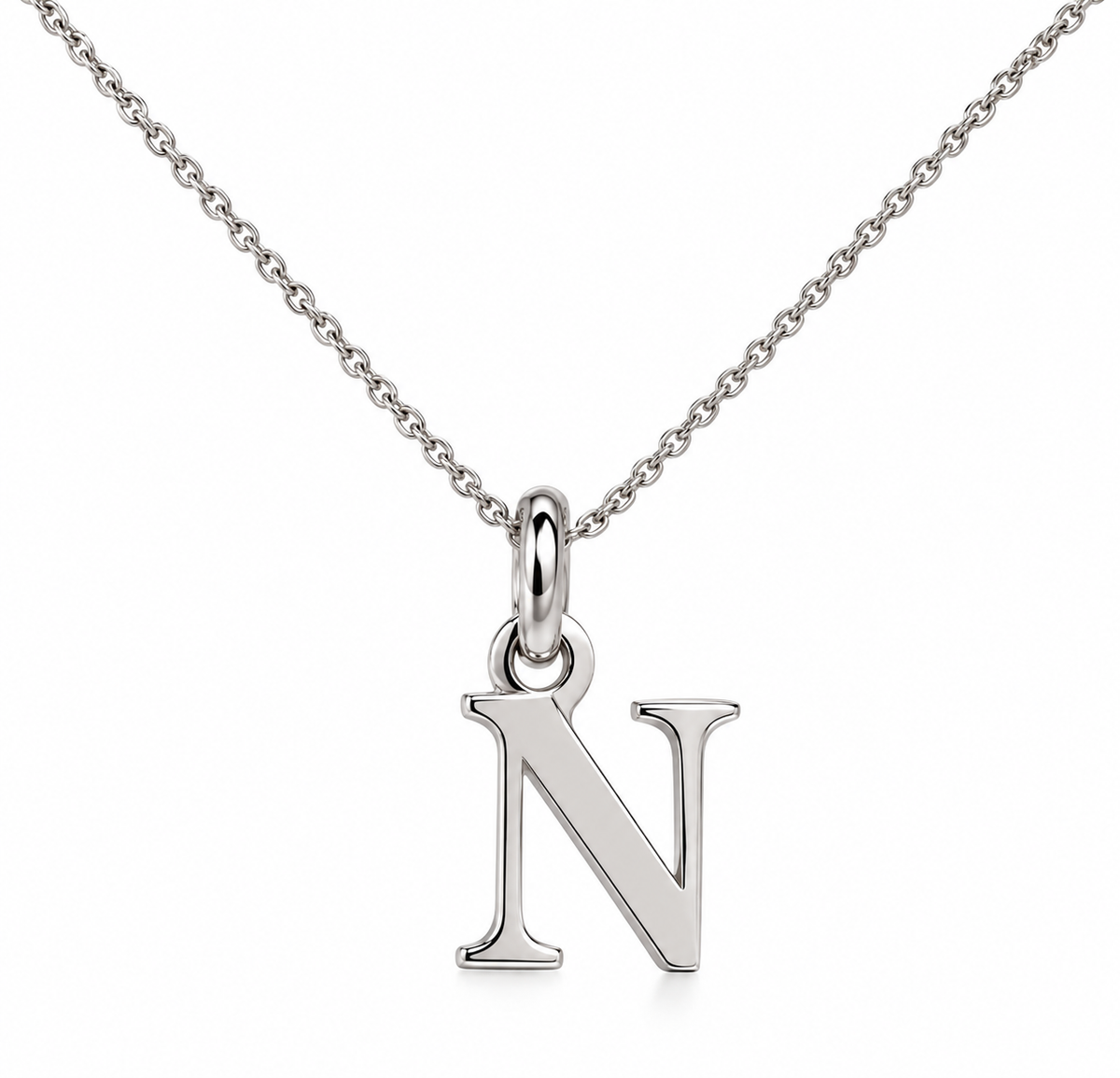 Buchstaben Anhänger N mit Kette Schlicht Echtes 925er Silber Rhodiniert