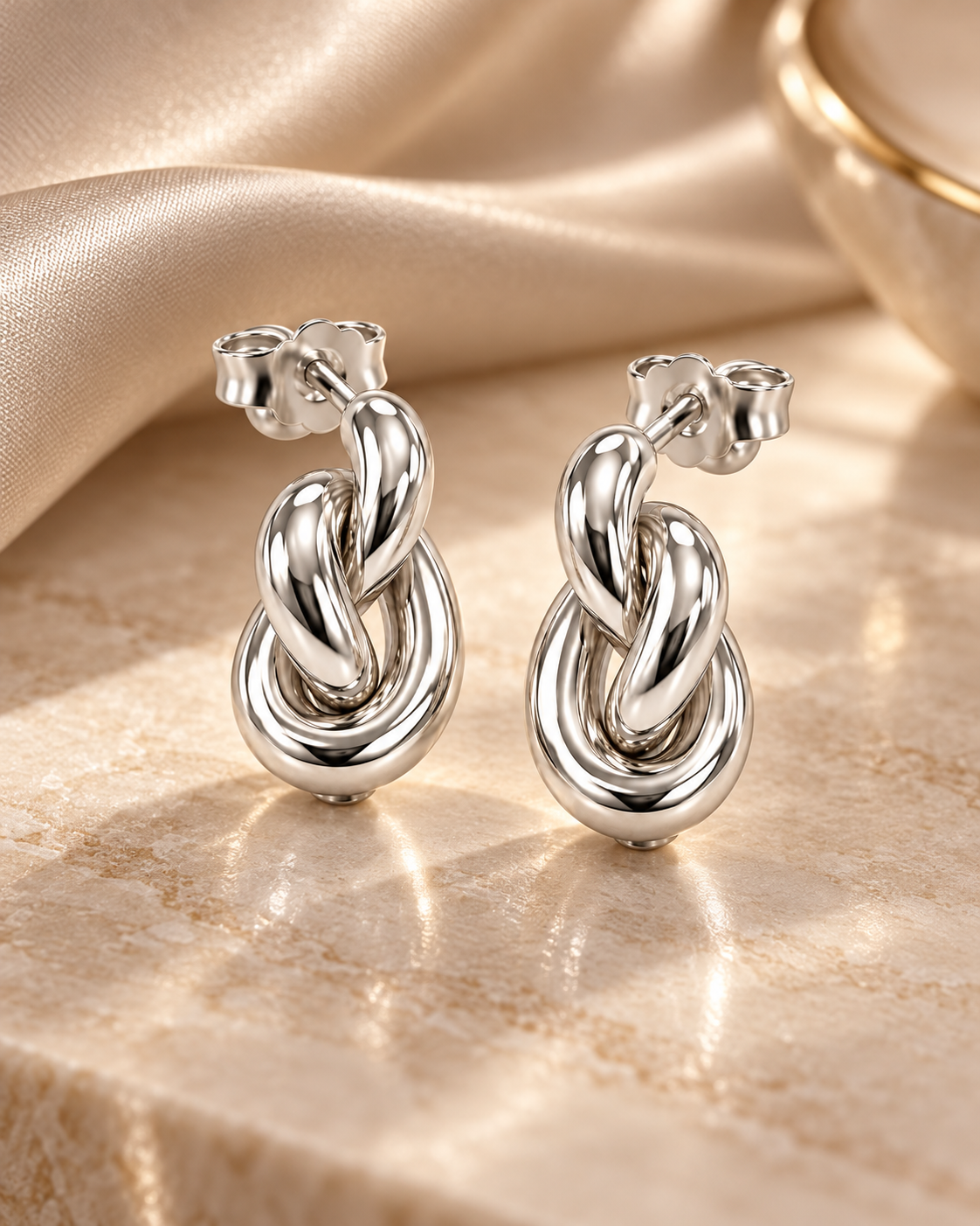 Liebesknoten Elegante Damen-Ohrstecker 925er Sterling Silber Massiv Rhodiniert